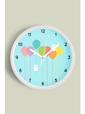 JHAAR Renkli Balonlar Çocuk Odası Modern Duvar Saati - 25cm - Önü Camlı Beyaz Kasa