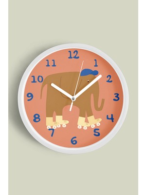 JHAAR Paten Kayan Sevimli Fil Çocuk Odası Duvar Saati - 25CM - Önü Camlı Beyaz Kasa - Sessiz Mekanizma