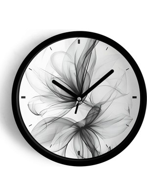 JHAAR Soyut Çiçek Tasarımı Modern Duvar Saati - 25cm - Önü Camlı Siyah Kasa