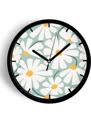 JHAAR Soyut Papatya Modern Duvar Saati - Büyük XL 42 cm - Siyah Kasa - Camlı Sessiz