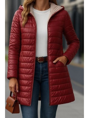 Etiler Collection Kadın Uzun Kollu Kapşonlu Cep Detaylı Fermuarlı Orta Boy Mont