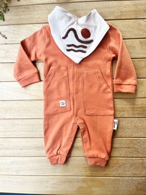 Vovido Mammaso Güneş Nakışlı Turuncu Bebek Tulum Çıtçıtlı %100PAMUK