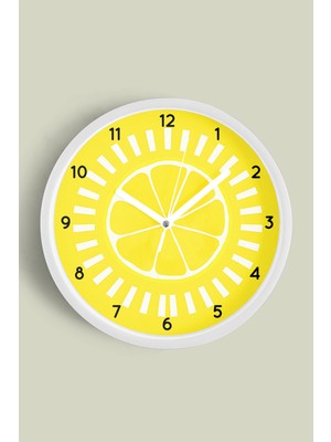 JHAAR Soyut Limon Modern Tasarım Mutfak Duvar Saati - 25cm - Önü Camlı Beyaz Kasa