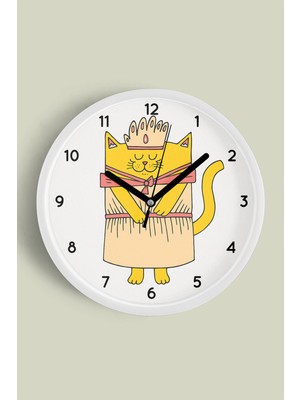 JHAAR Kraliçe Kedi Modern Duvar Saati - 25CM - Önü Camlı Beyaz Kasa - Sessiz Mekanizma