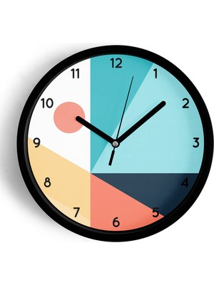 JHAAR Soyut - Geometrik Temalı Modern Duvar Saati - 25cm - Önü Camlı Siyah Kasa