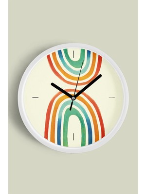 JHAAR Pastel Gökkuşağı Çocuk Odası Modern Duvar Saati - 25cm - Önü Camlı Beyaz Kasa
