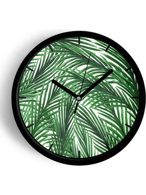 JHAAR Palmiye Modern Tasarım Duvar Saati - 25CM - Önü Camlı Siyah Kasa - Sessiz Mekanizma
