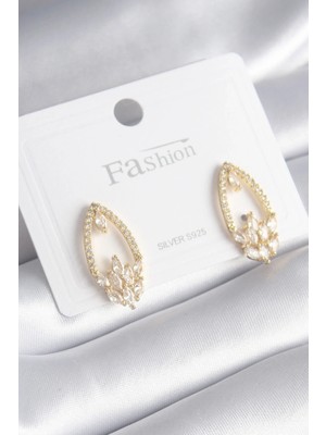 Shopwe Pirinç Gold Renk Zirkon Taşlı Kadın Küpe
