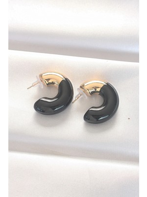 Shopwe Ccb Siyah Gold Çift Renk Küpe