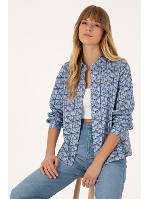 U.s. Polo Assn. Kadın Açık Mavi Gömlek Desenli 50316376-VR003