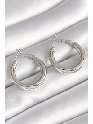 Shopwe Pirinç Gümüş Renk Halka Model Kadın Küpe