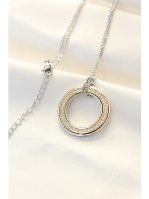 Shopwe 316L Çelik Zirkon Taşlı Çift Renkli Tifany Kolye