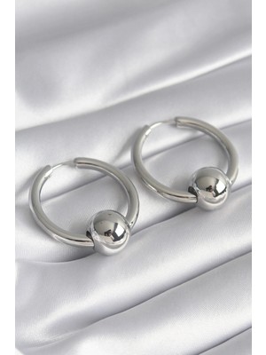 Shopwe Pirinç Gümüş Renk Halka Top Model Kadın Küpe