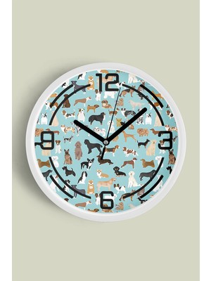 JHAAR Sevimli Köpek Temalı Modern Duvar Saati - 25cm - Önü Camlı Beyaz Kasa