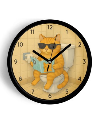 JHAAR Soyut Kedi Modern Duvar Saati - Büyük XL 42 cm - Siyah Kasa - Camlı Sessiz