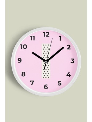 JHAAR I Harfi Kız Odası Duvar Saati - 25CM - Önü Camlı Beyaz Kasa - Sessiz Mekanizma