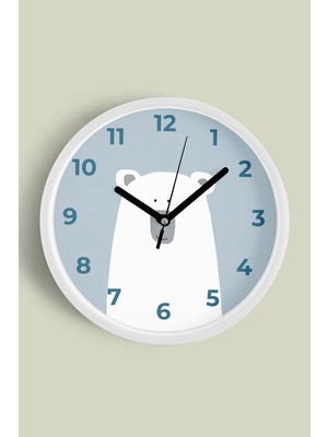 JHAAR Sevimli Ayı Çocuk Odası Duvar Saati - 25cm - Önü Camlı Beyaz Kasa