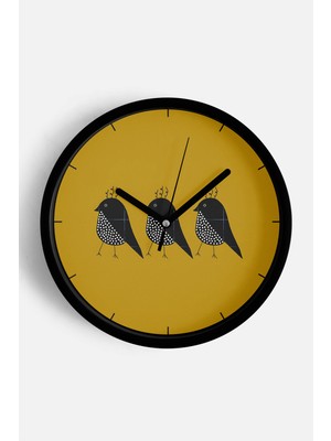 JHAAR Sevimli Kuş Temalı Modern Duvar Saati - 25cm - Önü Camlı Siyah Kasa