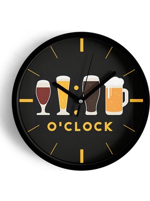 JHAAR Modern Yazılı Tasarım - Kokteyl - Bira Temalı Duvar Saati - 42cm - Önü Camlı Siyah Kasa