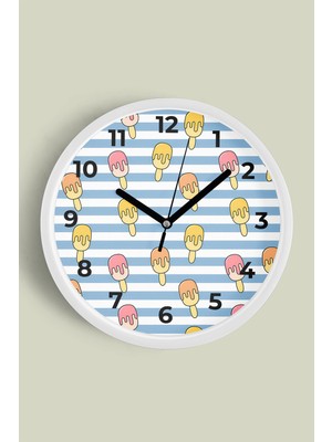 JHAAR Renkli Dondurmalar Çocuk Odası Duvar Saati - 25cm - Önü Camlı Beyaz Kasa