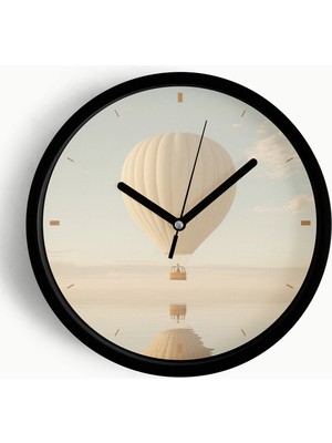 JHAAR Deniz - Huzurlu Balon Manzarası Modern Duvar Saati - 25cm - Önü Camlı Siyah Kasa