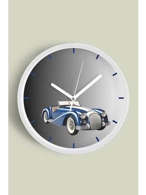 JHAAR Retro Klasik Araba Modern Duvar Saati - 25cm - Önü Camlı Beyaz Kasa