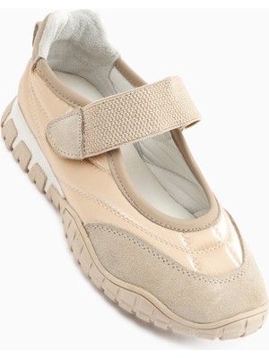 Limoya Nora Bej Kürklü Cırt Cırtlı Spor Babet