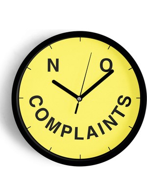 JHAAR ' No Complaints '' Yazıllı Modern Tasarım Duvar Saati - 42cm - Önü Camlı Siyah Kasa