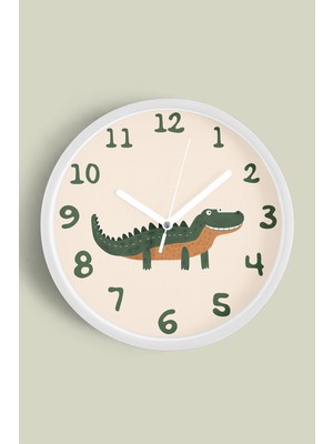 JHAAR Sevimli Timsah Çocuk Odası Modern Duvar Saati - 25cm - Önü Camlı Beyaz Kasa