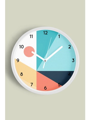 JHAAR Soyut - Geometrik Temalı Modern Duvar Saati - 25cm - Önü Camlı Beyaz Kasa