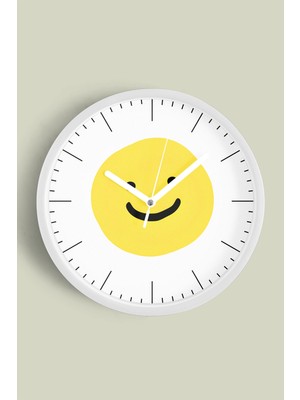 JHAAR Gülen Surat Modern Tasarım Duvar Saati - 25cm - Önü Camlı Beyaz Kasa