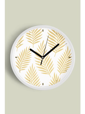 JHAAR Yaprak Desenli Bohem Modern Duvar Saati - 25cm - Önü Camlı Beyaz Kasa