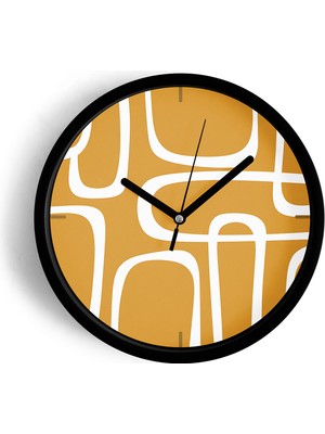 JHAAR Hardal Beyaz Kemer Deseni Modern Duvar Saati - Büyük XL 42 cm - Siyah Kasa - Camlı Sessiz