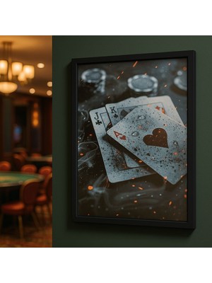Buzz Designs Poker Ateşi – Kor Efektli Kart Temalı Duvar Tablosu (Çerçeveli)