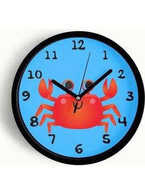 JHAAR Sevimli Yengeç Çizimli Çocuk Odası Duvar Saati - 25cm - Önü Camlı Siyah Kasa