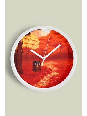 JHAAR Sonbahar Mevsimi Doğa Manzarası Modern Duvar Saati - 25CM - Önü Camlı Beyaz Kasa - Sessiz Mekanizma