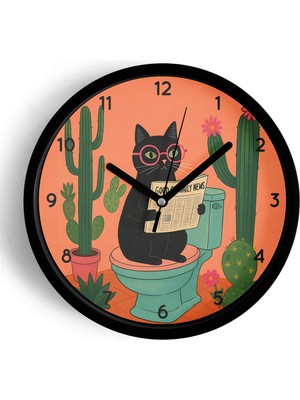 JHAAR Soyut Kedi Modern Tasarım Duvar Saati - 25CM - Önü Camlı Siyah Kasa - Sessiz Mekanizma