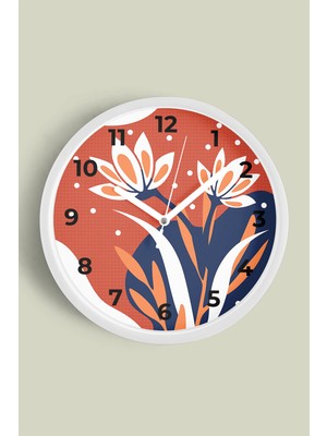 JHAAR Soyut - Bohem Çiçek Modern Duvar Saati - 25cm - Önü Camlı Beyaz Kasa