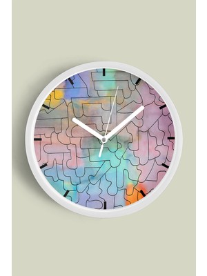JHAAR Soyut - Geometrik Temalı Modern Duvar Saati - 25cm - Önü Camlı Beyaz Kasa