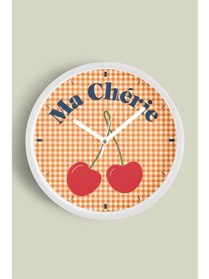 JHAAR Kiraz Tasarım Modern Duvar Saati - 25CM - Önü Camlı Beyaz Kasa - Sessiz Mekanizma