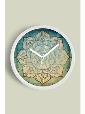 JHAAR Soyut Mandala Temalı Modern Duvar Saati - 25CM - Önü Camlı Beyaz Kasa - Sessiz Mekanizma