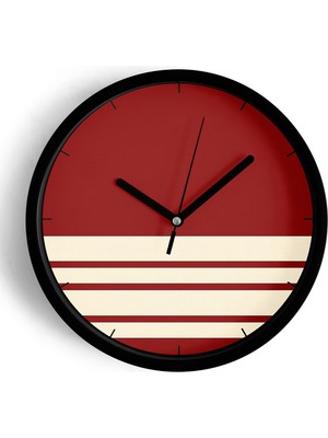 JHAAR Bordo Krem Çizgili Modern Duvar Saati - Büyük XL 42 cm - Siyah Kasa - Camlı Sessiz