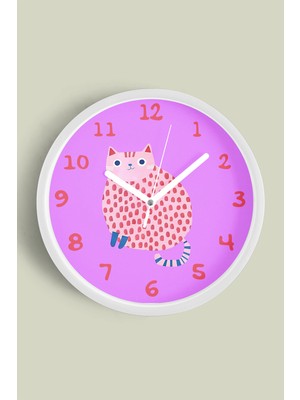 JHAAR Kedi Tasarım Modern Duvar Saati - Çocuk Odası Duvar Saati - 25cm - Önü Camlı Beyaz Kasa