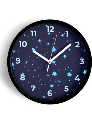 JHAAR Soyut Yıldızlı Modern Tasarım Duvar Saati - 25CM - Önü Camlı Siyah Kasa - Sessiz Mekanizma