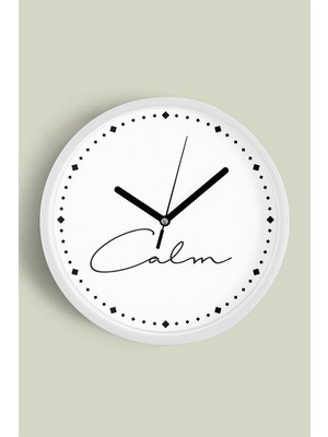 JHAAR Modern Yazılı Tasarım - '' Calm '' Duvar Saati - 25CM - Önü Camlı Beyaz Kasa - Sessiz Mekanizma