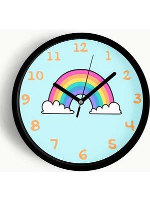 JHAAR Renkli Gökkuşağı Çocuk Odası Duvar Saati - 25CM - Önü Camlı Siyah Kasa - Sessiz Mekanizma