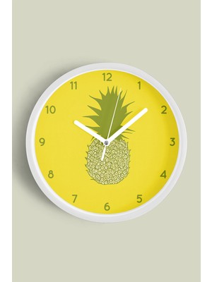 JHAAR Ananas Tasarımı Mutfak Duvar Saati - 25cm - Önü Camlı Beyaz Kasa