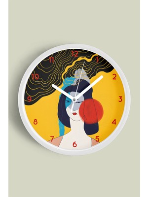 JHAAR Modern Sanat Yüz Tasarımı Duvar Saati - 25cm - Önü Camlı Beyaz Kasa
