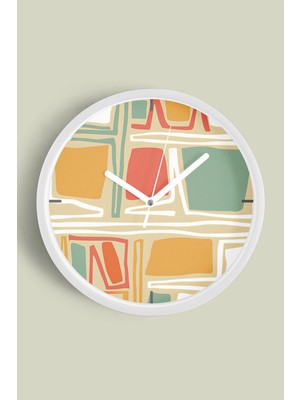 JHAAR Soyut - Bohem - Geometrik Temalı Modern Duvar Saati - 25CM - Önü Camlı Beyaz Kasa - Sessiz Mekanizma