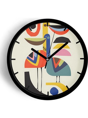 JHAAR Sevimli Kuş Temalı Modern Duvar Saati - 25CM - Önü Camlı Siyah Kasa - Sessiz Mekanizma